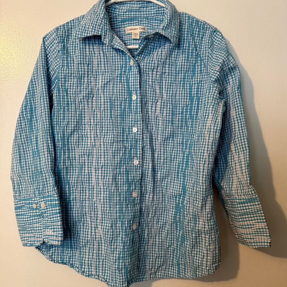 Coldwater Creek Kids Blue and White Plaid Shirt